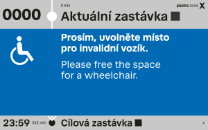 Modernizované grafické rozhraní pro vnitřní LCD obrazovky v autobusech DPP. Zdroj: Ropid