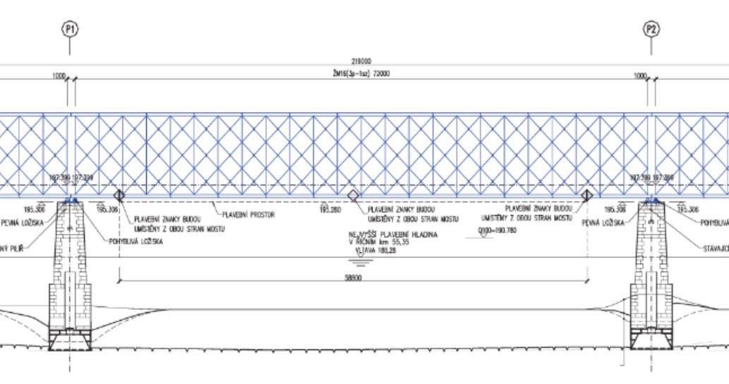 Projekt železničního mostního provizoria na Výtoni. Zdroj: SŽ