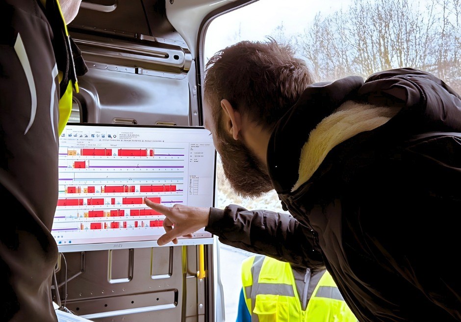 Kontrola tachografu dopravními inspektory. Foto: INSID