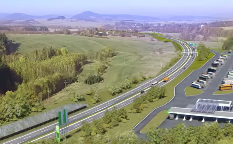 Odpočívka Bernartice na D11. Vizualizace: ŘSD