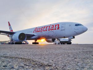 Boeing 777 Austrian Airlines v Brně. Foto: Lukáš Kubala