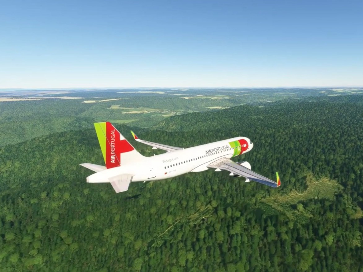Airbus A320neo TAP Air Portugal nad Křivoklátskem. Zdroj: Microsoft Flight Simulator / čtenář Zdopravy
