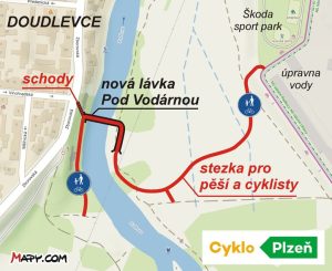 Umístění nové lávky přes Radbuzu. Foto: Plzen.eu