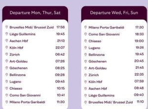 Jízdní řád spojení Brusel - Milán. Foto: ŘSD