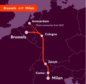 Trasa spojení Milán - Brusel. Foto: European Sleeper