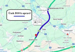 Dálnice D10 mezi Starou Boleslaví a Svémyslicemi před opravami. Foto: ŘSD