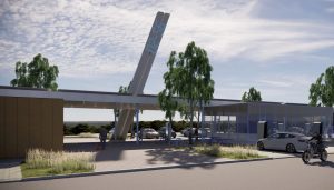 Takzvaný vítací objekt odpočívky Rozvadov. Foto: ŘSD