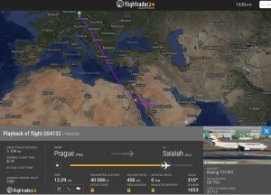 Odklon letu Smartwings do Salály.Zdroj: Flightradar24